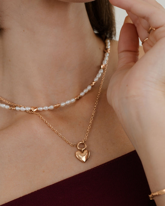 Lovely Heart Classic Chain Necklace Set Roségold