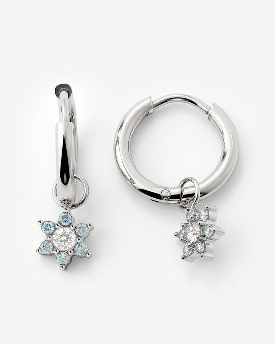 Blue Petal Hoop Set Small Silber