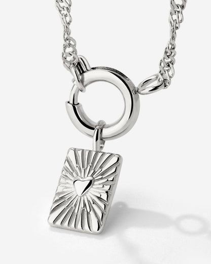 Glowing Heart Singapore Chain Necklace Set Silber