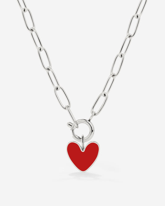 Red Heart Oval Links Necklace Set Silber