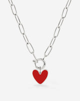 Red Heart Oval Links Necklace Set Silber