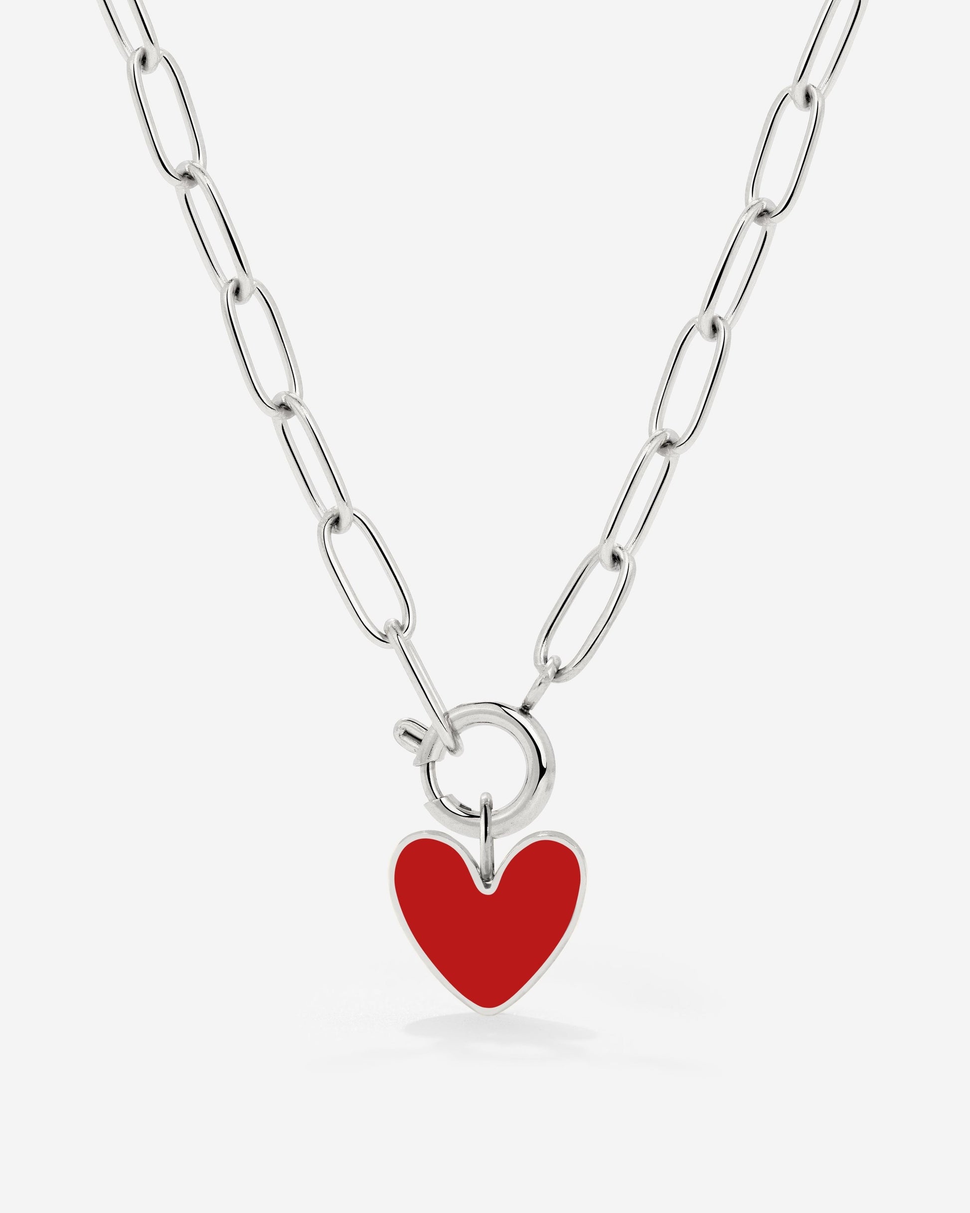 Red Heart Oval Links Necklace Set Silber