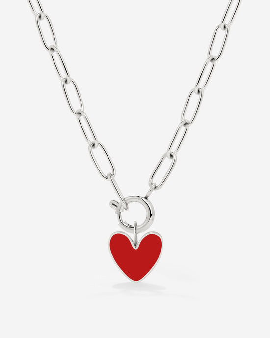Red Heart Oval Links Necklace Set Silber