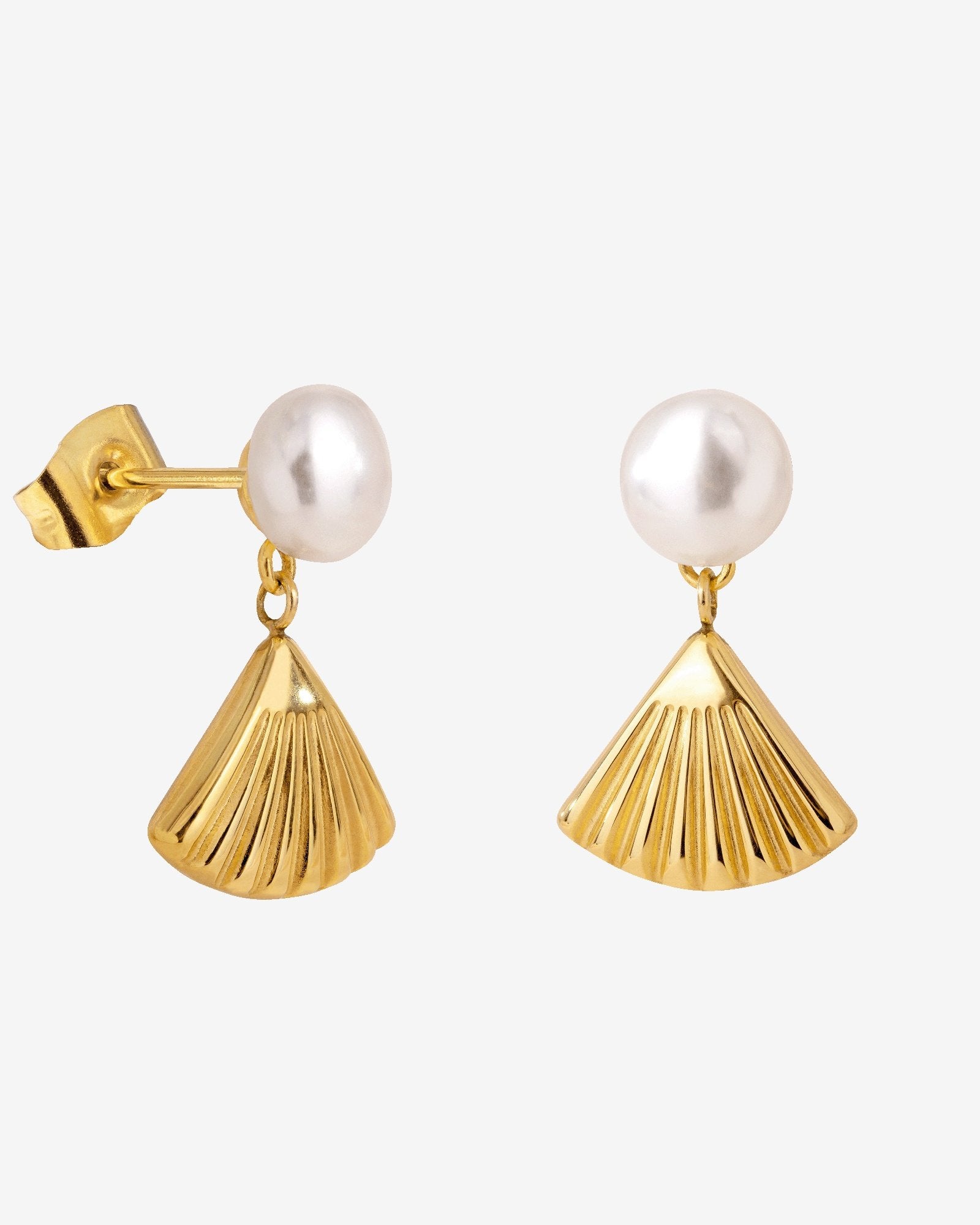 Pearl & Fan Studs Gold