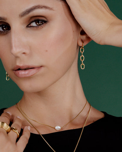 Long Link Hoop Set Small Gold