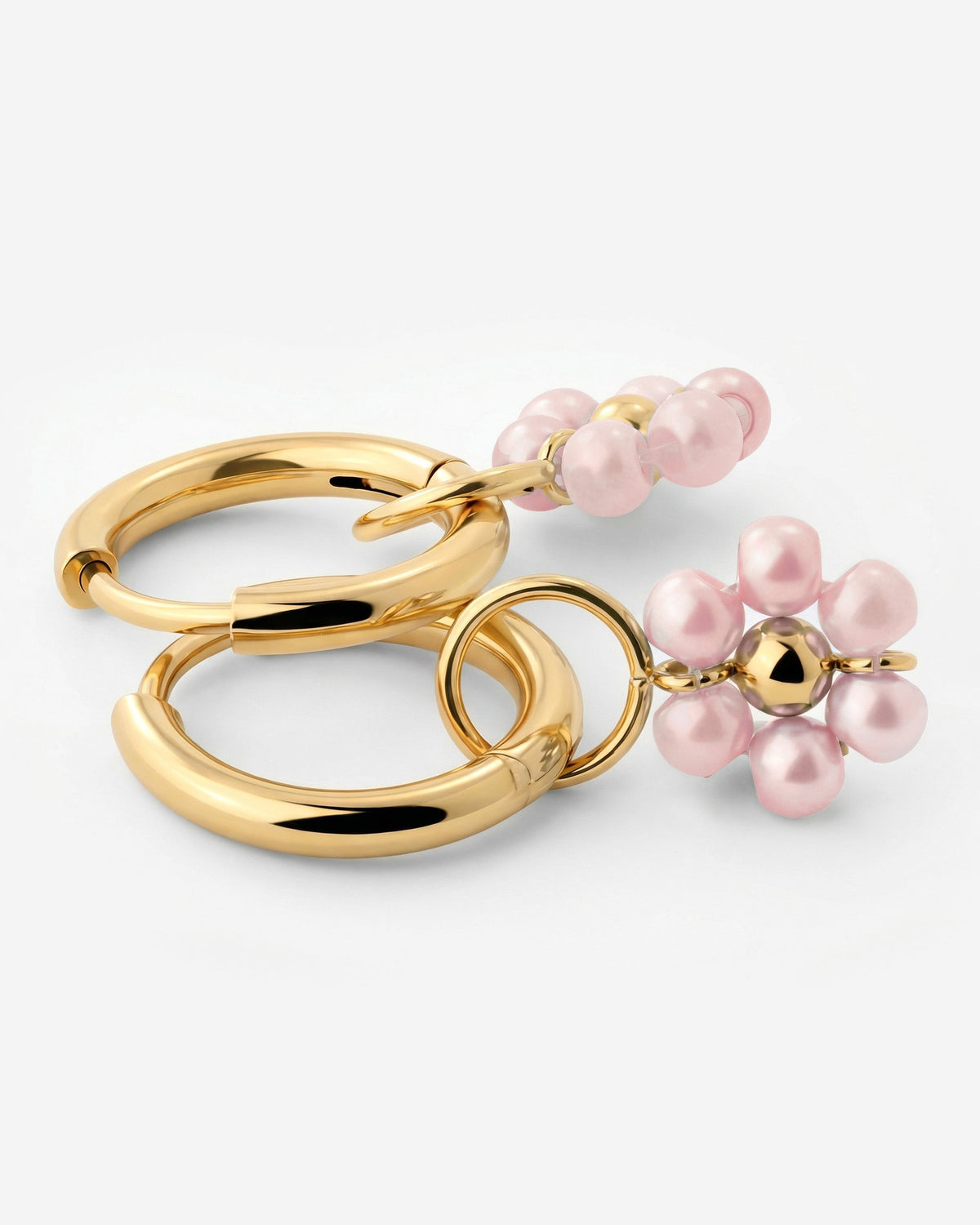 Pretty Pink Daisy Hoop Set Small Gold