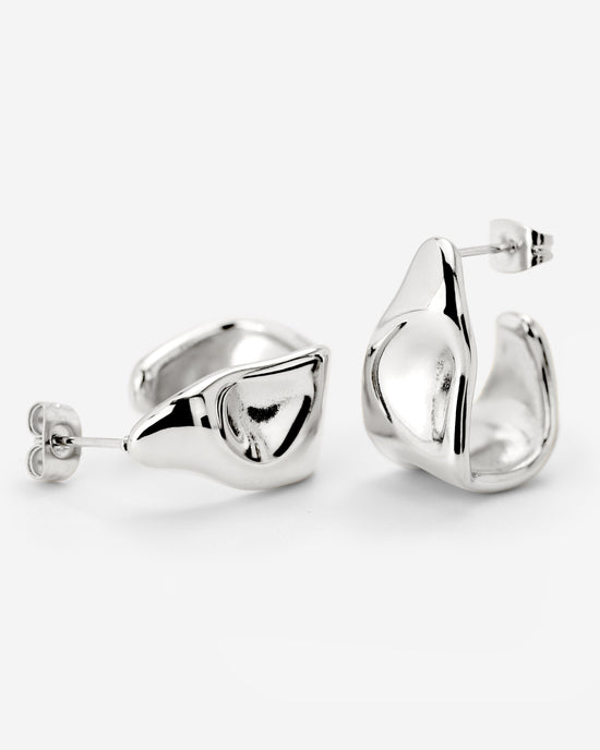 Liquid Shape Studs Light Silver
