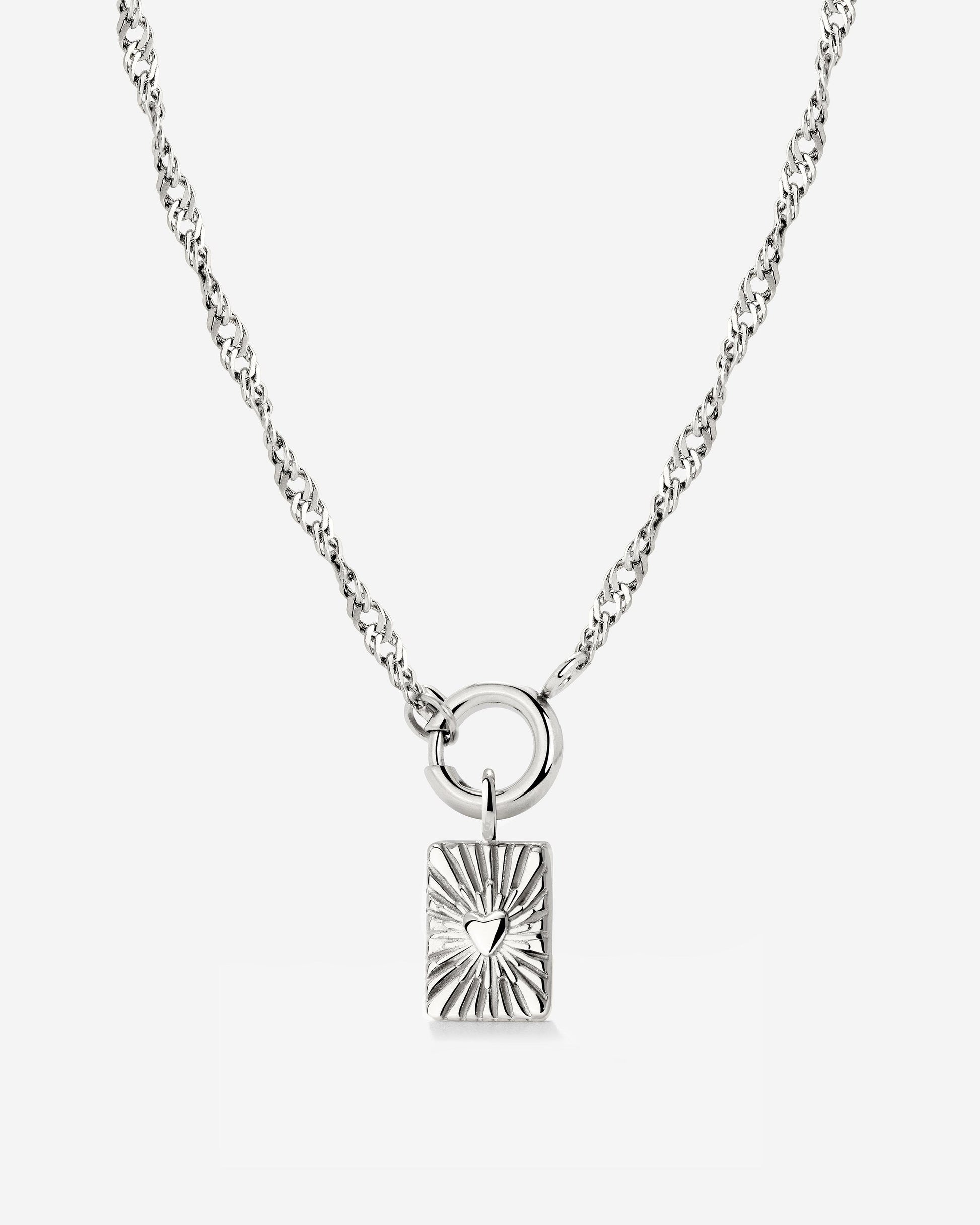 Glowing Heart Singapore Chain Necklace Set Silber