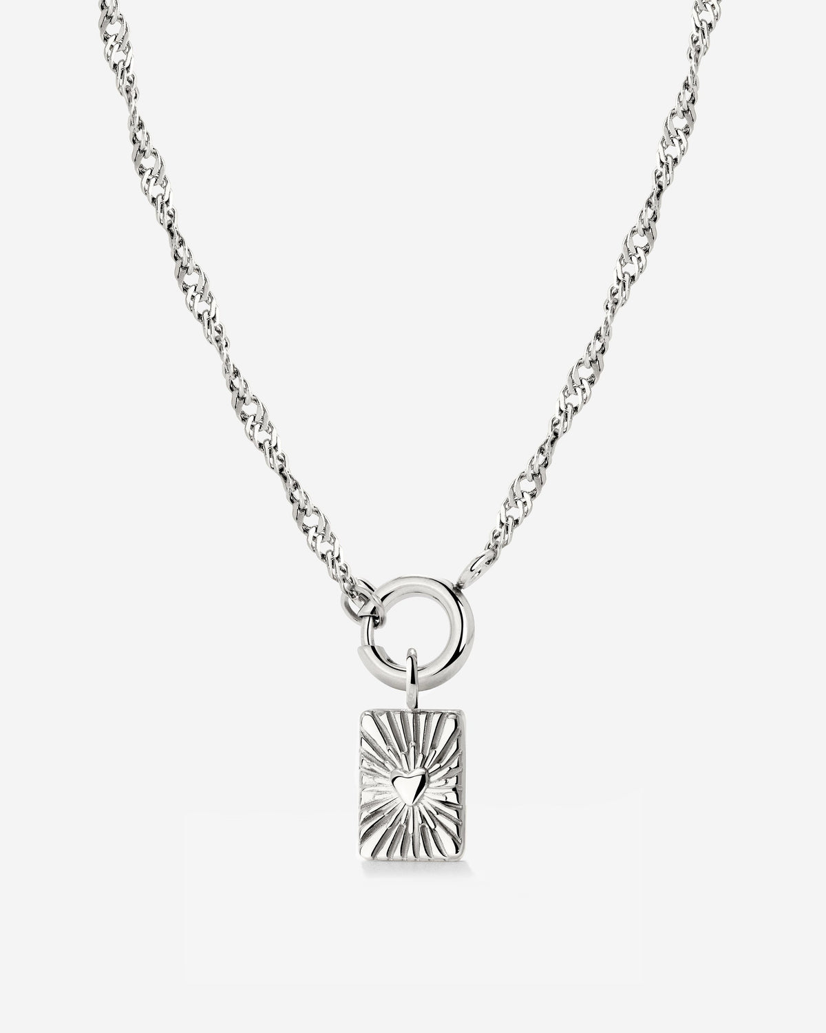 Glowing Heart Singapore Chain Necklace Set Silver