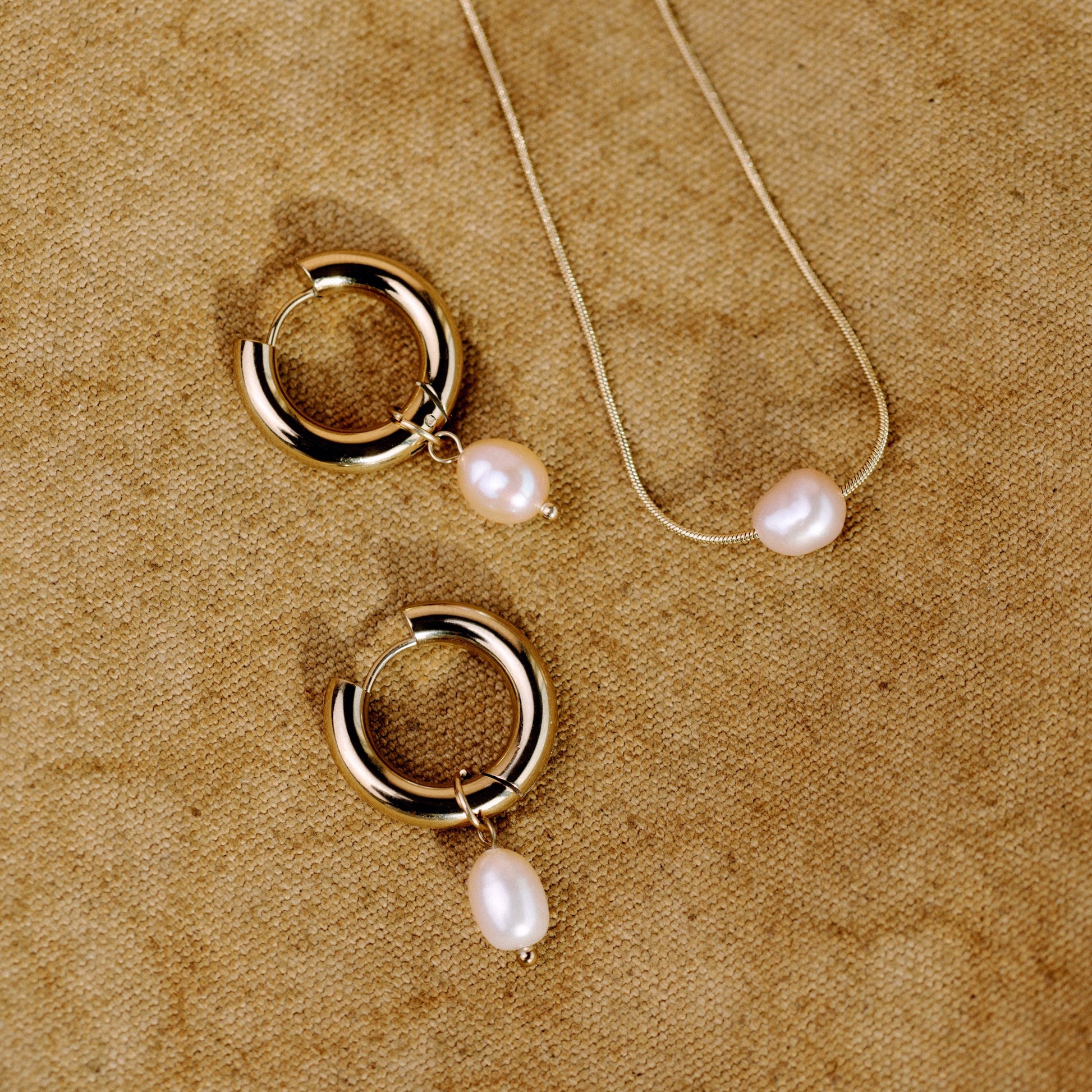 Chunky Perla Rosa Hoop Set Medium Silber