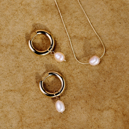 Chunky Perla Rosa Hoop Set Medium Silber