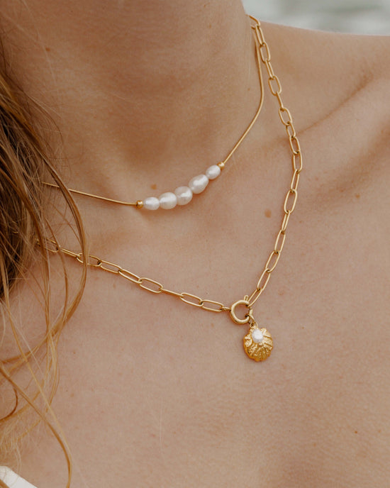 Ocean Lovers Oval Links Necklace Set Gold