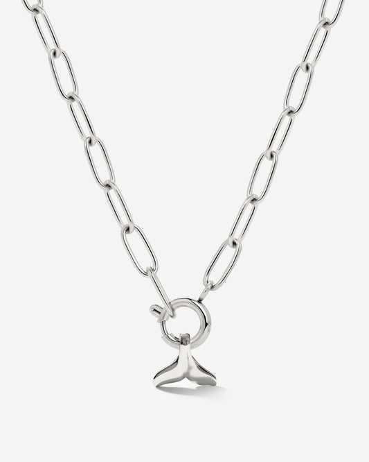 Whale Tail Oval Links Necklace Set Silber