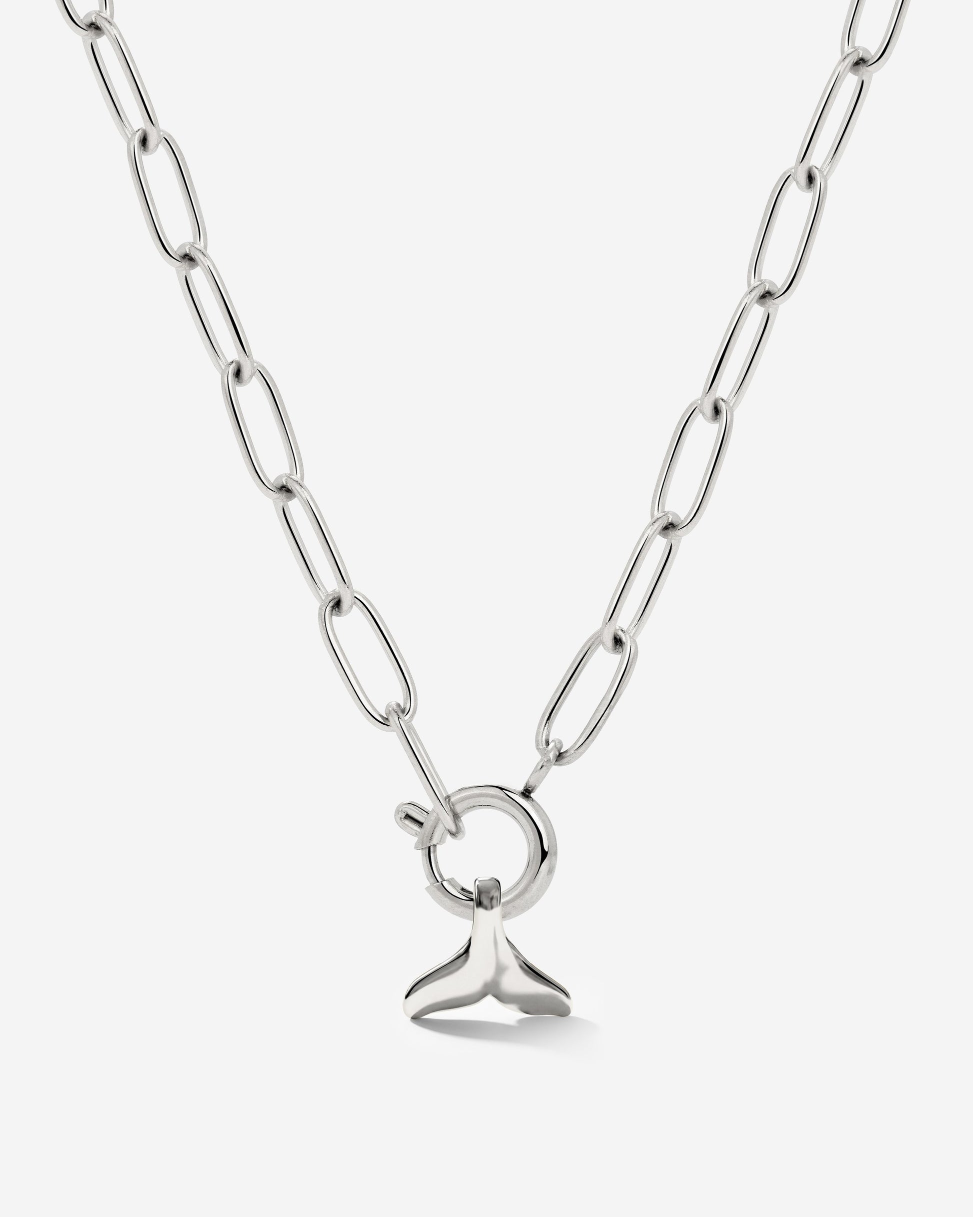 Whale Tail Oval Links Necklace Set Silber