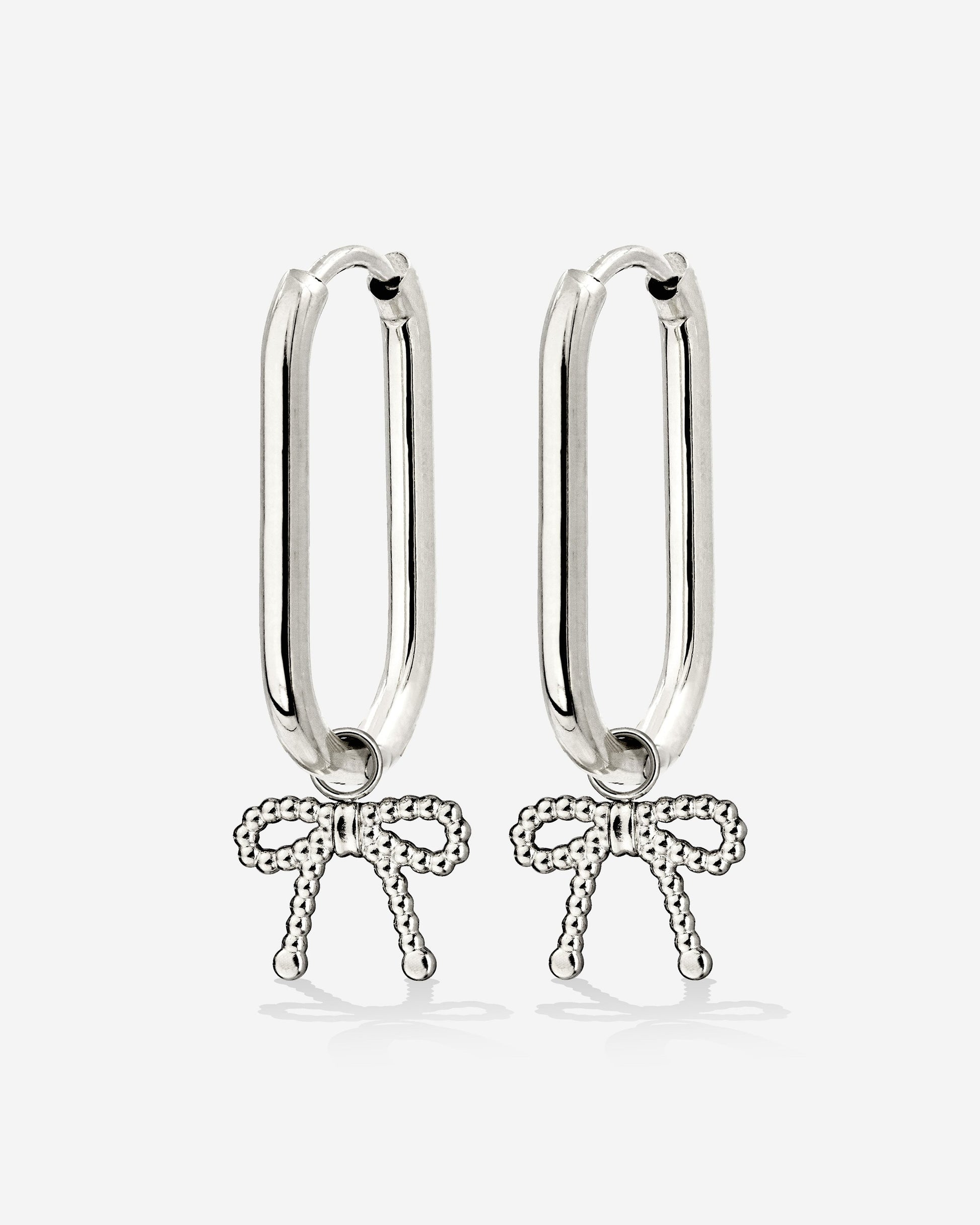 Dotted Ribbon Oval Hoop Set Small Silber