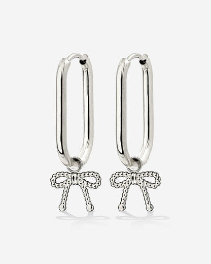 Dotted Ribbon Oval Hoop Set Small Silber