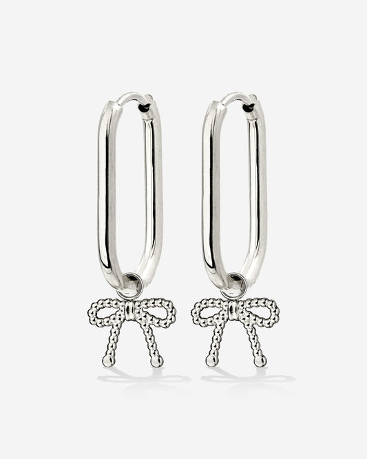 Dotted Ribbon Oval Hoop Set Small Silber