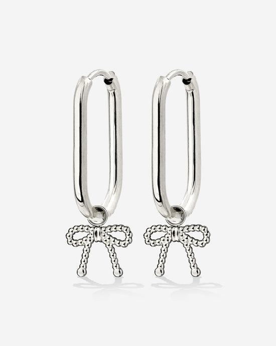Dotted Ribbon Oval Hoop Set Small Silber