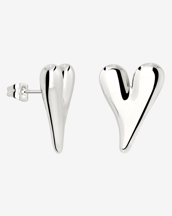 Flowy Heart Studs Large Silber