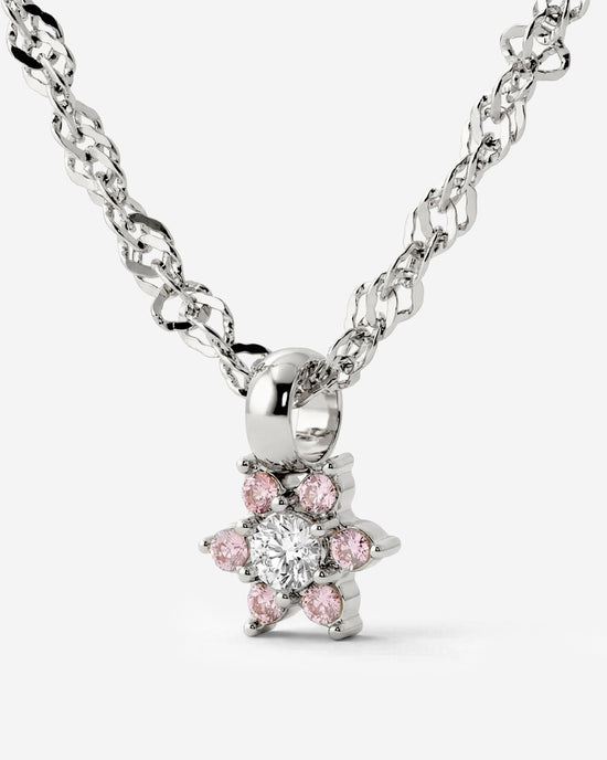 Sparkling Pink Petal Necklace Silber