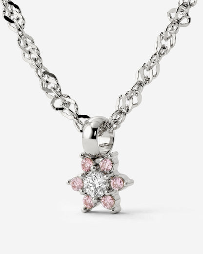 Sparkling Pink Petal Necklace Silber
