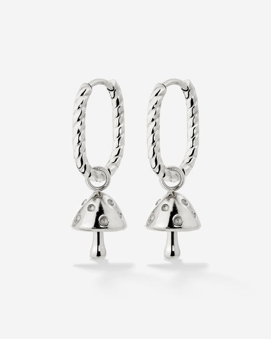 Cute Mushroom Twisted Oval Hoop Set Baby Silber