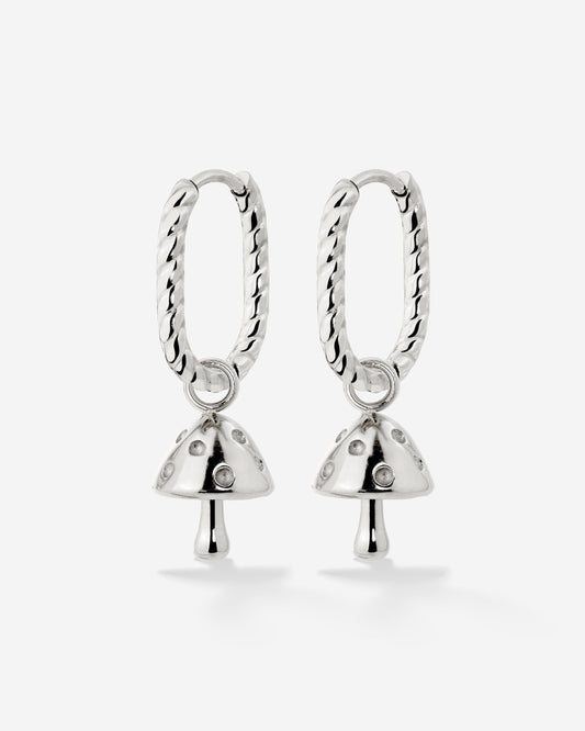 Cute Mushroom Twisted Oval Hoop Set Baby Silber