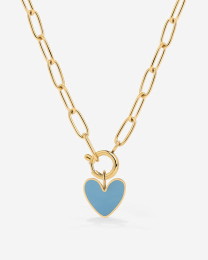 Blue Heart Oval Links Necklace Set Gold