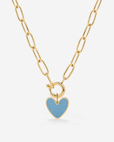 Blue Heart Oval Links Necklace Set Gold