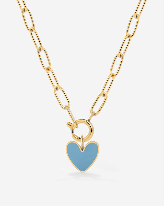 Blue Heart Oval Links Necklace Set Gold