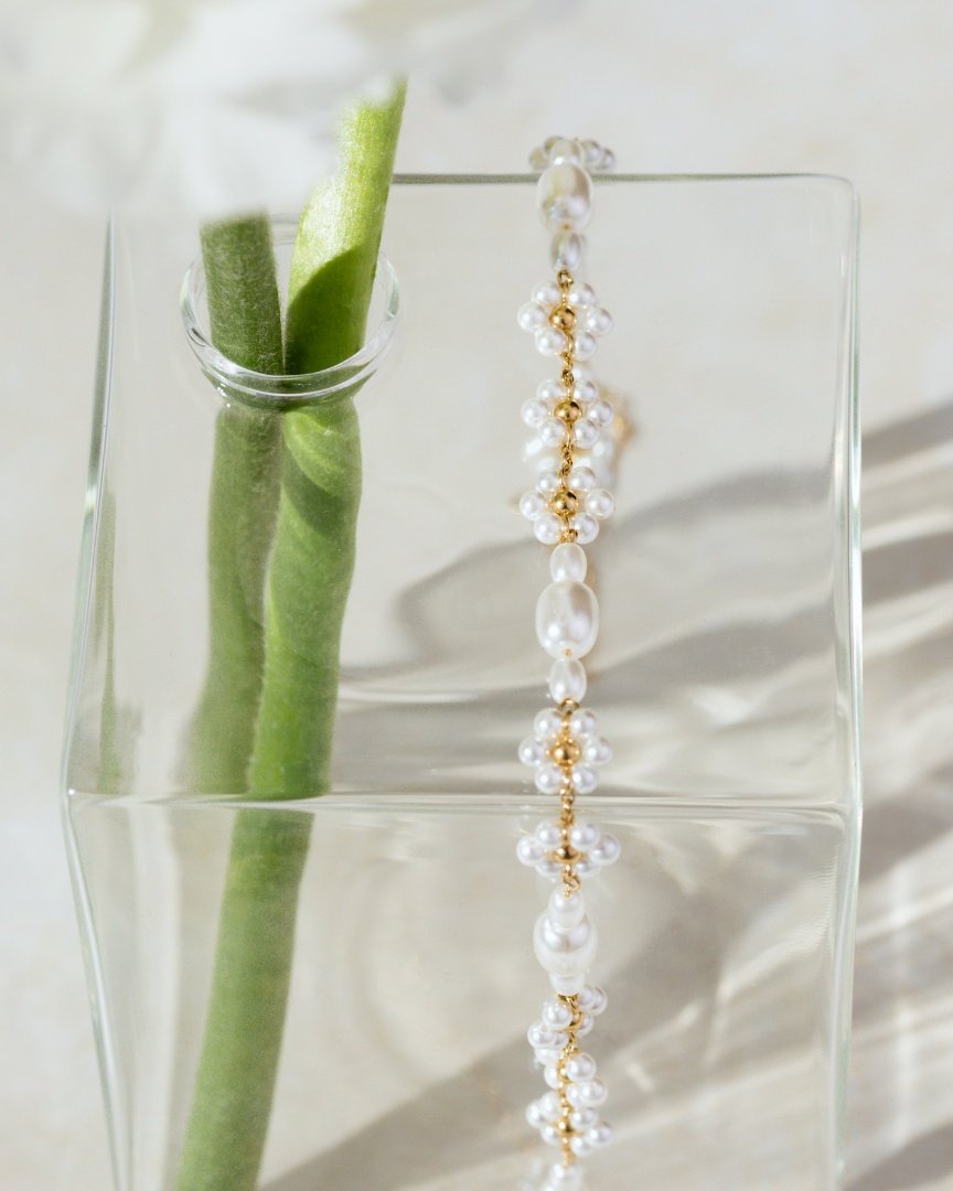 Flowery Pearls Choker Roségold