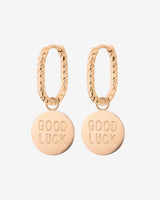 Good Luck Coin Oval Twisted Hoop Set Baby Rose Gold