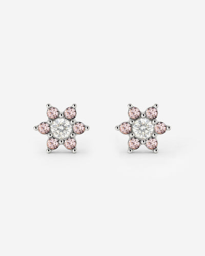 Sparkling Pink Petal Studs Silber
