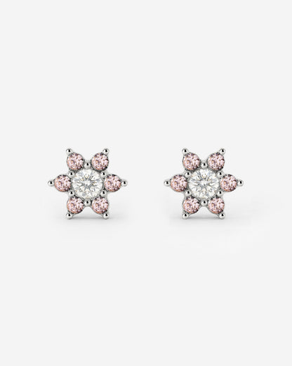 Sparkling Pink Petal Studs Silber