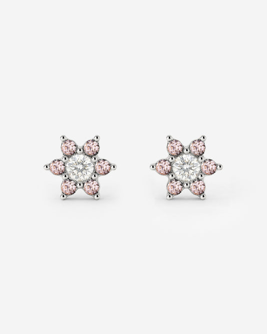 Sparkling Pink Petal Studs Silber