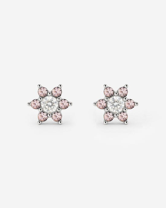 Sparkling Pink Petal Studs Silber