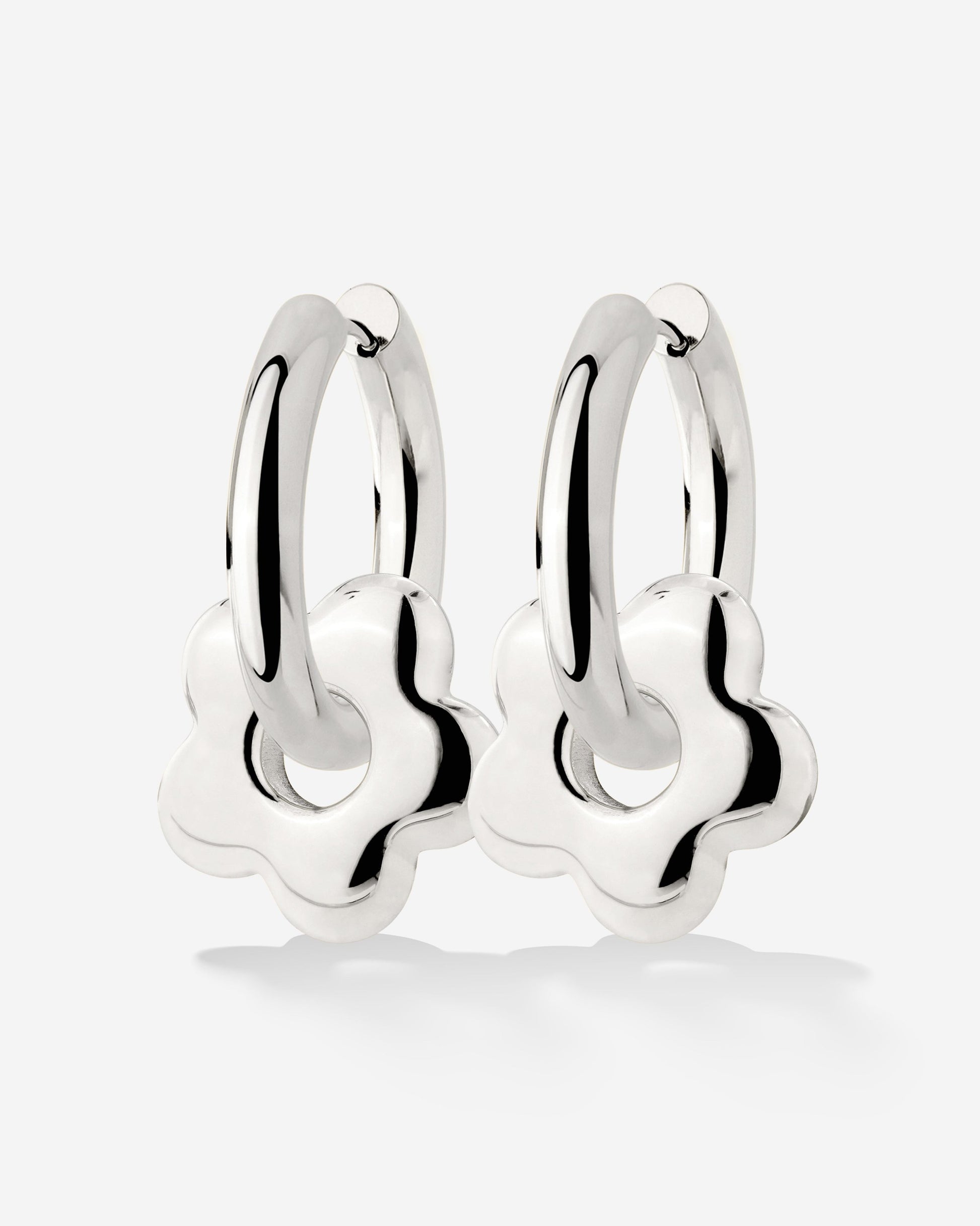 Chunky Bubble Flower Hoop Set Medium Silber