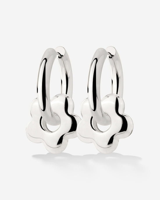 Chunky Bubble Flower Hoop Set Medium Silber