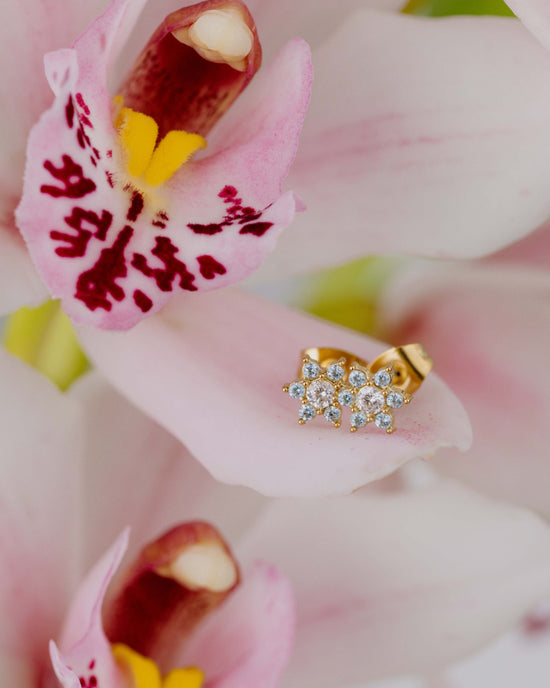 Sparkling Blue Petal Studs Gold