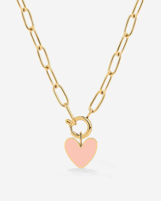 Pink Heart Oval Links Necklace Set Gold