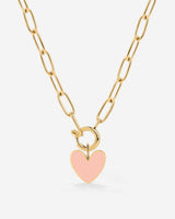 Pink Heart Oval Links Necklace Set Gold