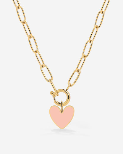 Pink Heart Oval Links Necklace Set Gold