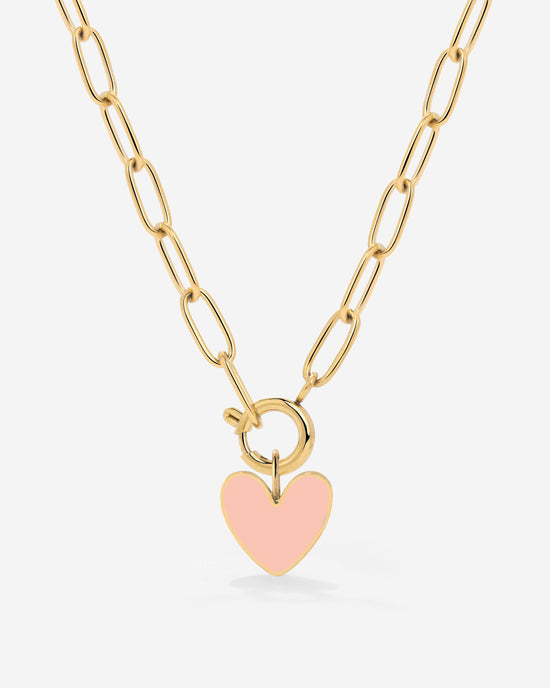 Pink Heart Oval Links Necklace Set Gold