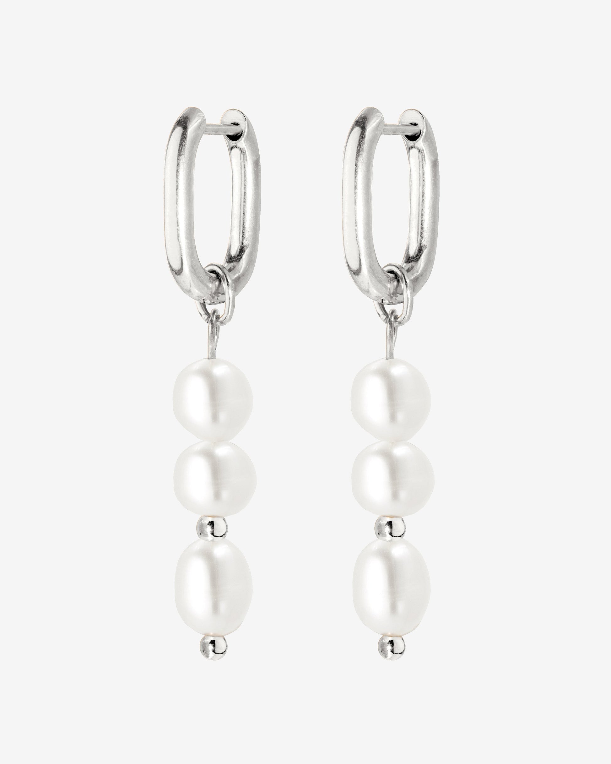 Triple Pearl Hoop Set Silber