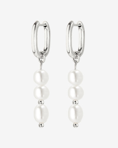 Triple Pearl Hoop Set Silber