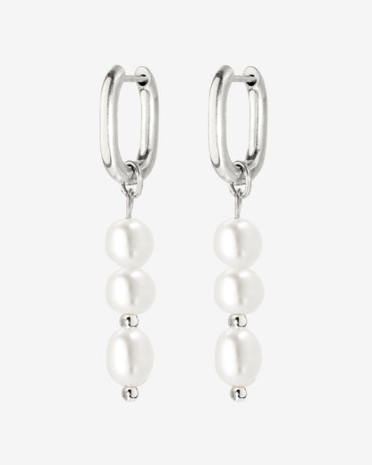 Triple Pearl Hoop Set Silber