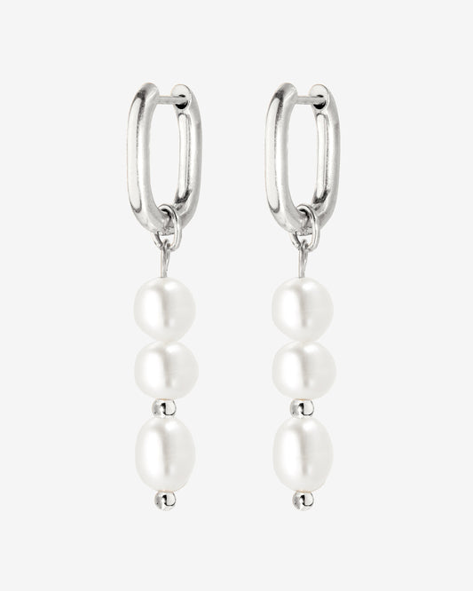 Triple Pearl Hoop Set Silber