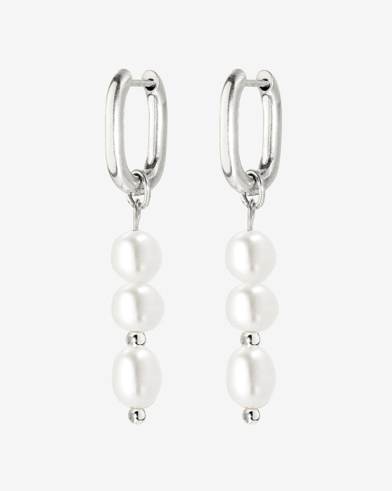 Triple Pearl Hoop Set Silber