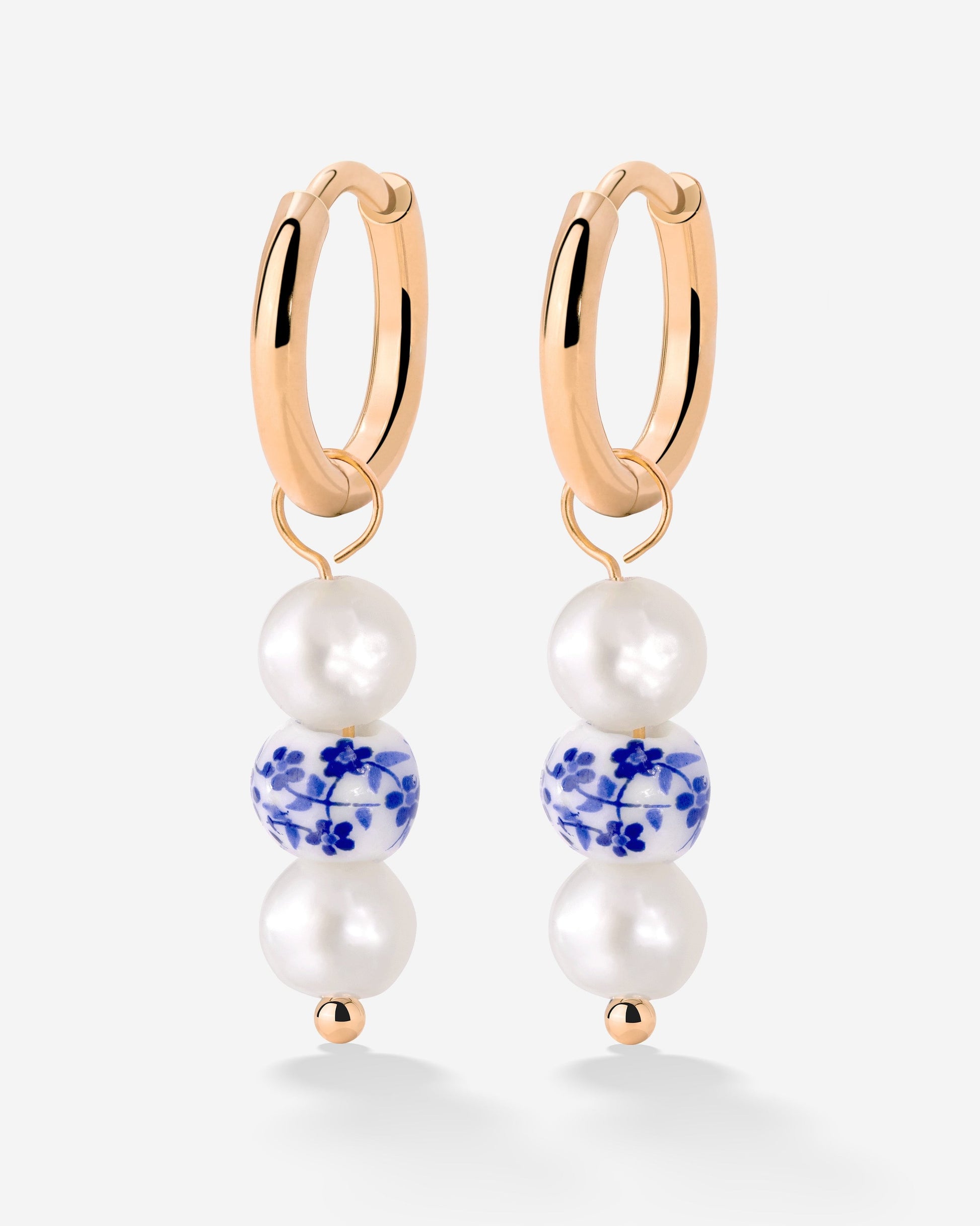 Flower Tile Pearl Hoop Set Small Roségold
