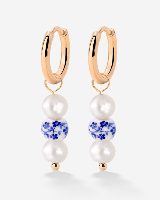 Flower Tile Pearl Hoop Set Small Roségold